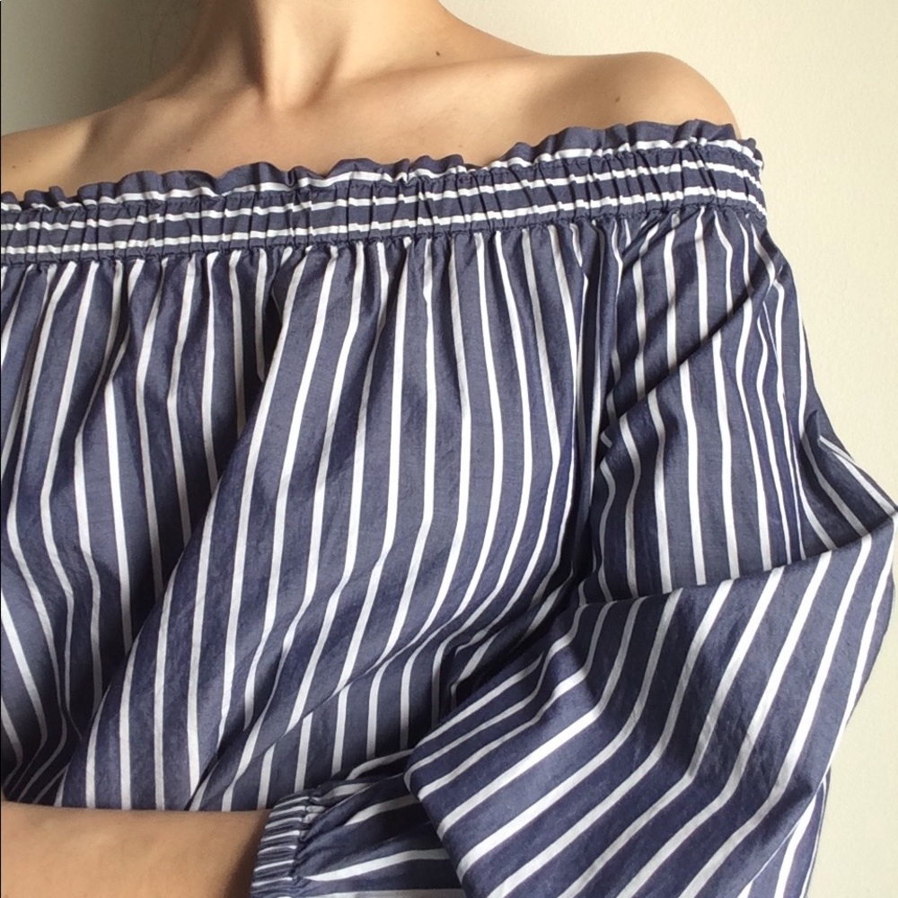 J.Crew NWT Open Shoulder, Navy & White Stripes Top